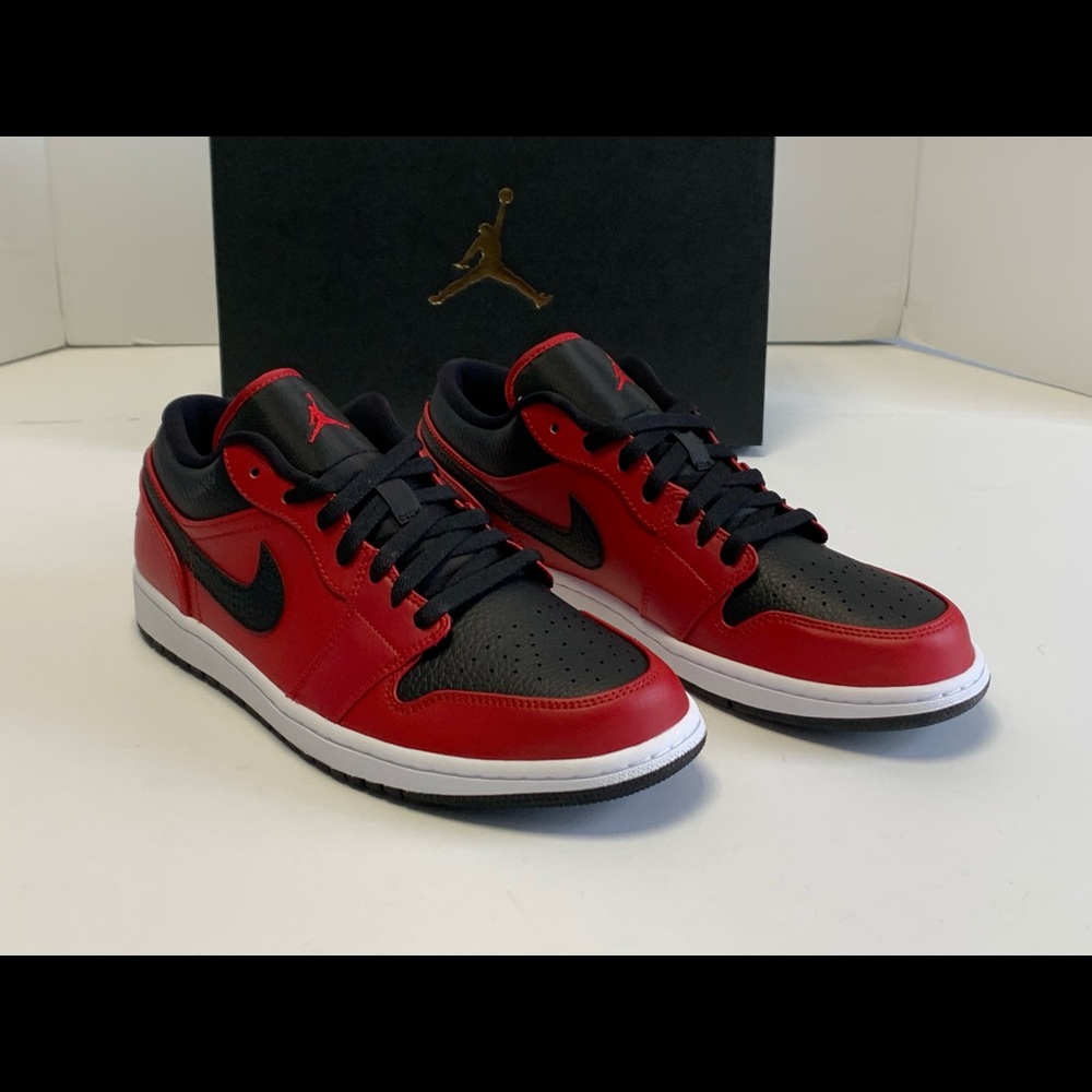 Nike Air Jordan 1 Low 553558 605 Reverse Bred GYM RED BLACK Mens Sneakers 10.5